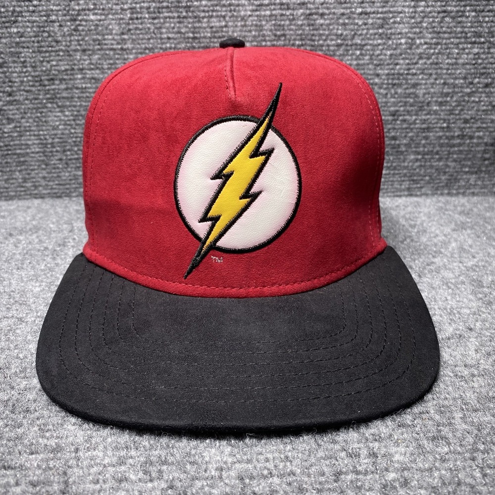 DC Comics Flash Hat Cap Snap Back Red Black Suede Embroidered Logo One Size Mens